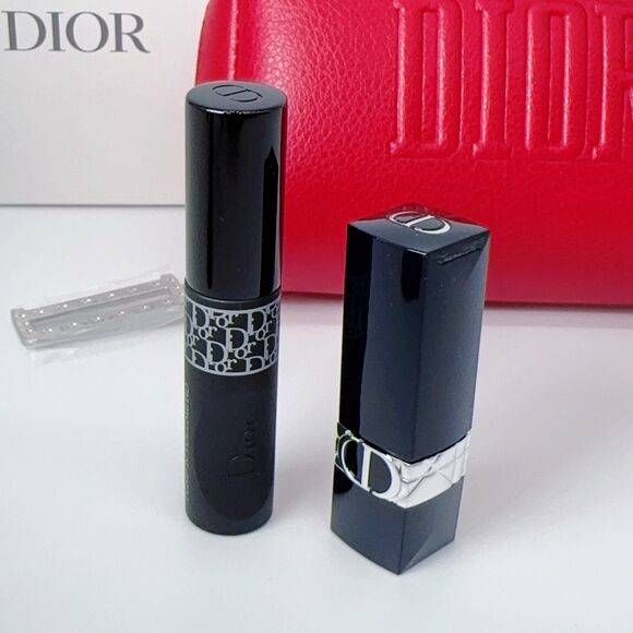 Dior ❤️ Limited Makeup Red Pouch Gift Set Rouge 999 Velvet ➕ Pump Volume Mascara - Picture 6 of 12